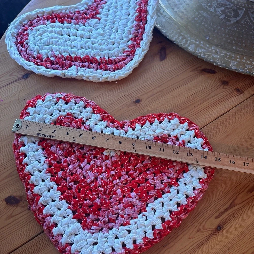 Set of two handmade rag hearts.